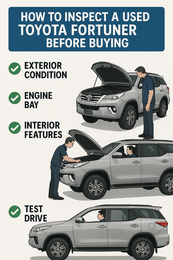 Inspecting a second hand Toyota Fortuner before purchase