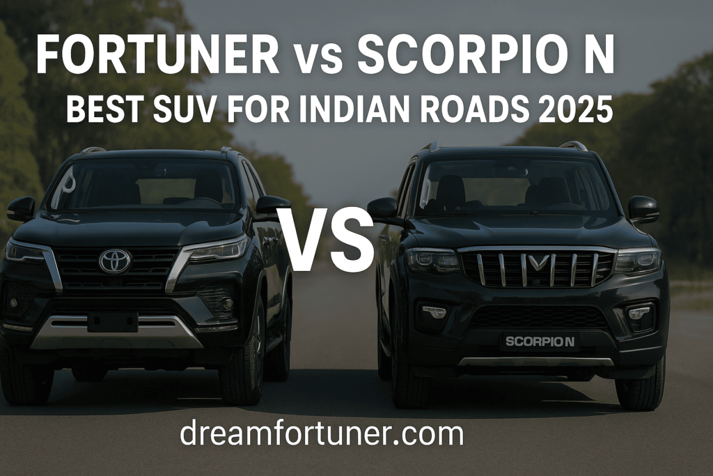 Toyota Fortuner and Mahindra Scorpio N side-by-side comparison for best SUV in India 2025 – design, comfort, and performance